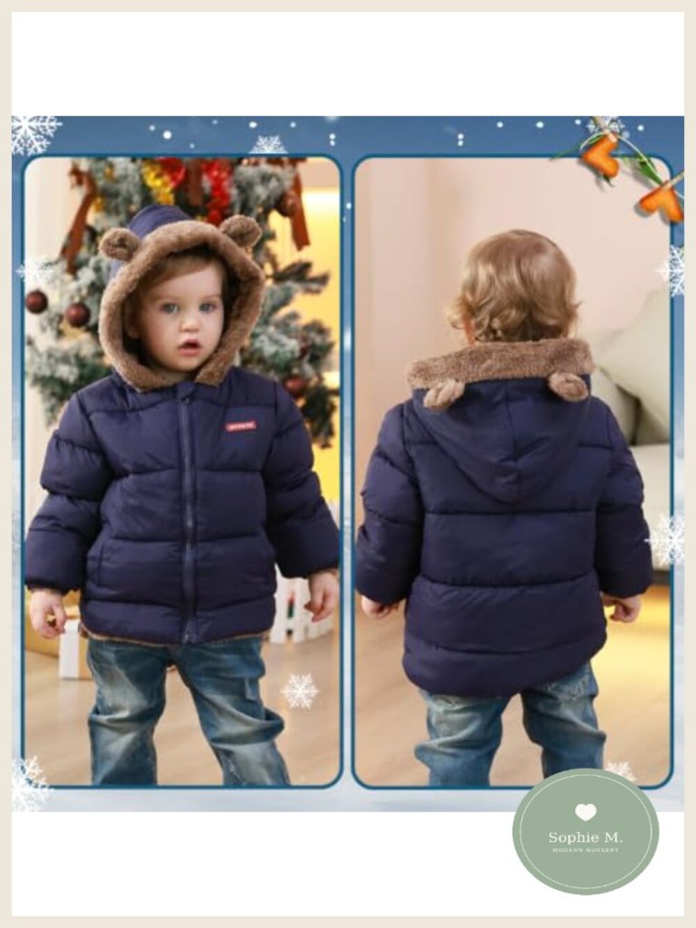 Baby Fleece Winter Coat Bear Ear Hooded Jacket Windproof Zip Up - Picture 5 of 6